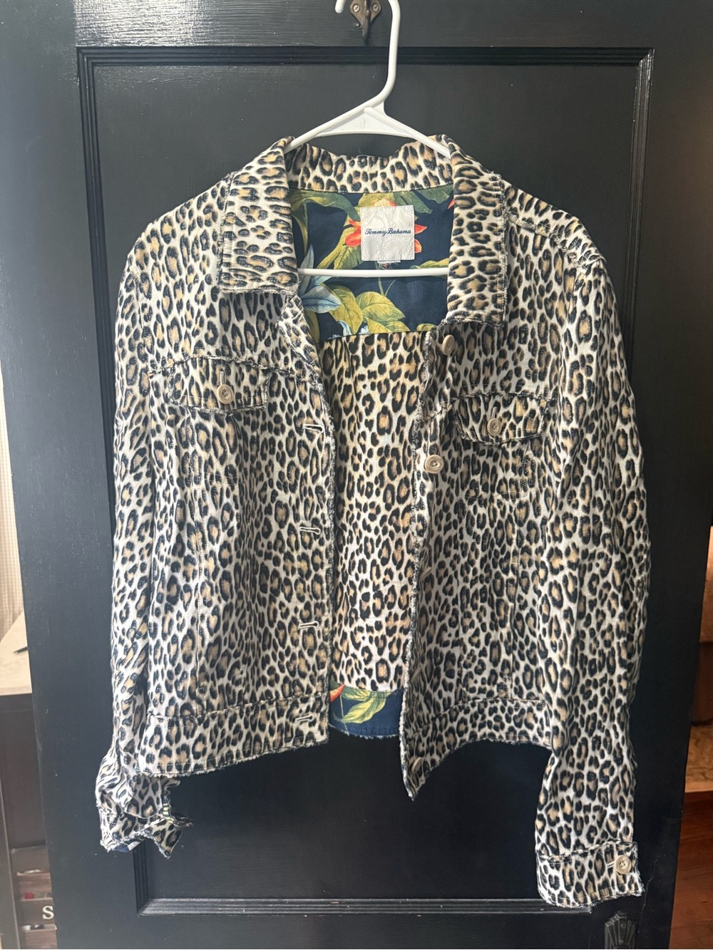 Tommy Bahama Leopard Print Button-Front linen Jacket - Black, Brown & Cream